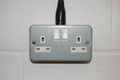 UK mains electrical socket, twin, metal industrial type